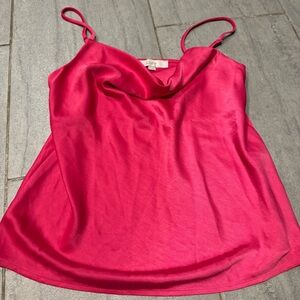 LOFT Satin Silk Pink Cowl Neck Strappy Drapey Cami Tank Top Size Small